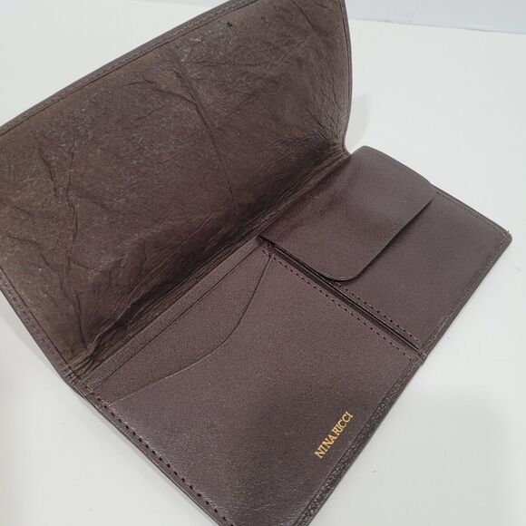 NINA RICCI Vintage Leather Bifold Long Wallet Designer Leopard Brown - Picture 3 of 10